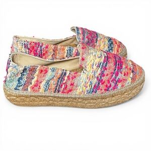 Manebi Yucatán Woven Raffia Espadrilles Vibrant Pink Blue Size 36 (US 5.5/6) EC